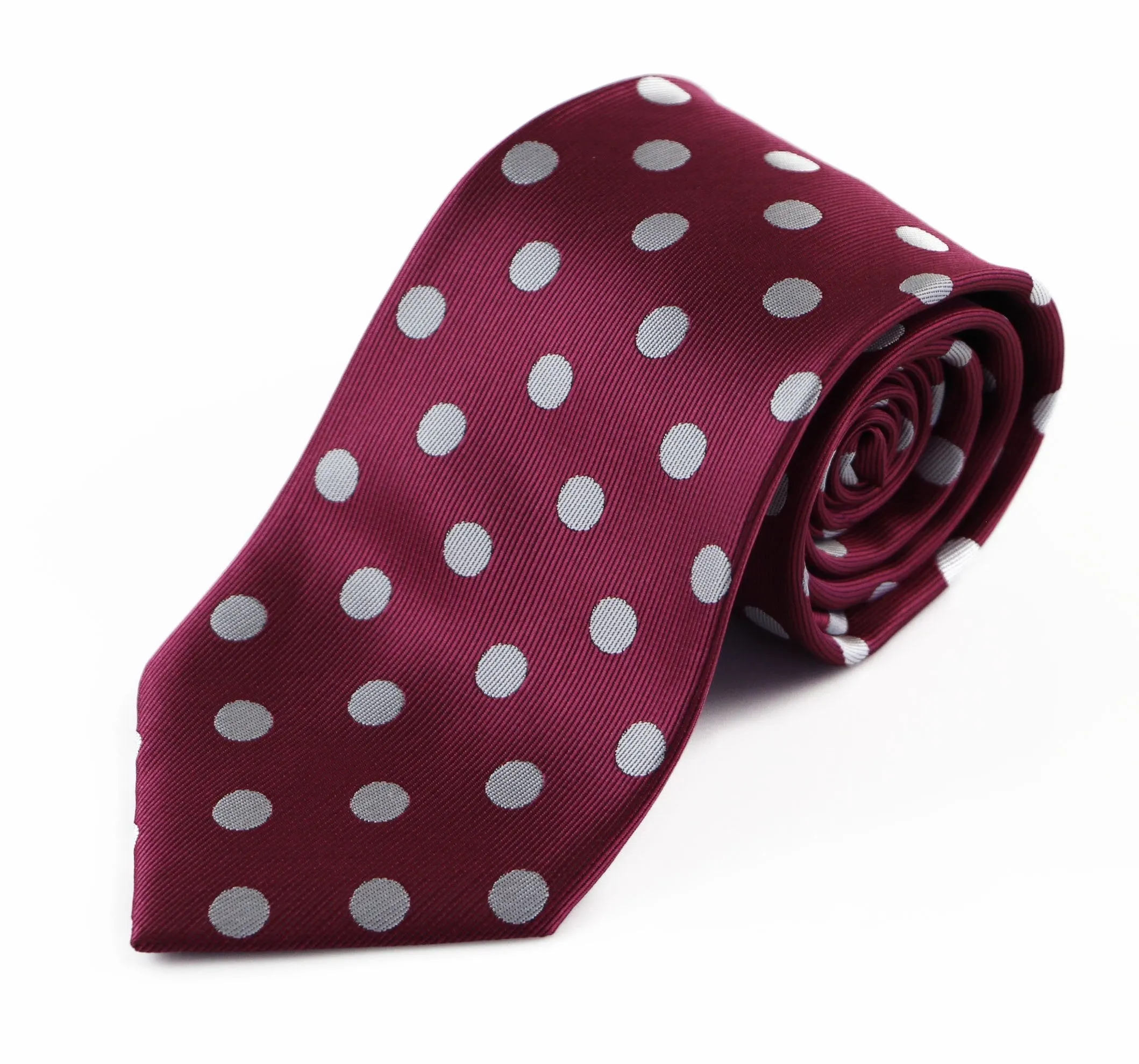 Mens Plum & Silver Polka Dot Patterned 8cm Neck Tie