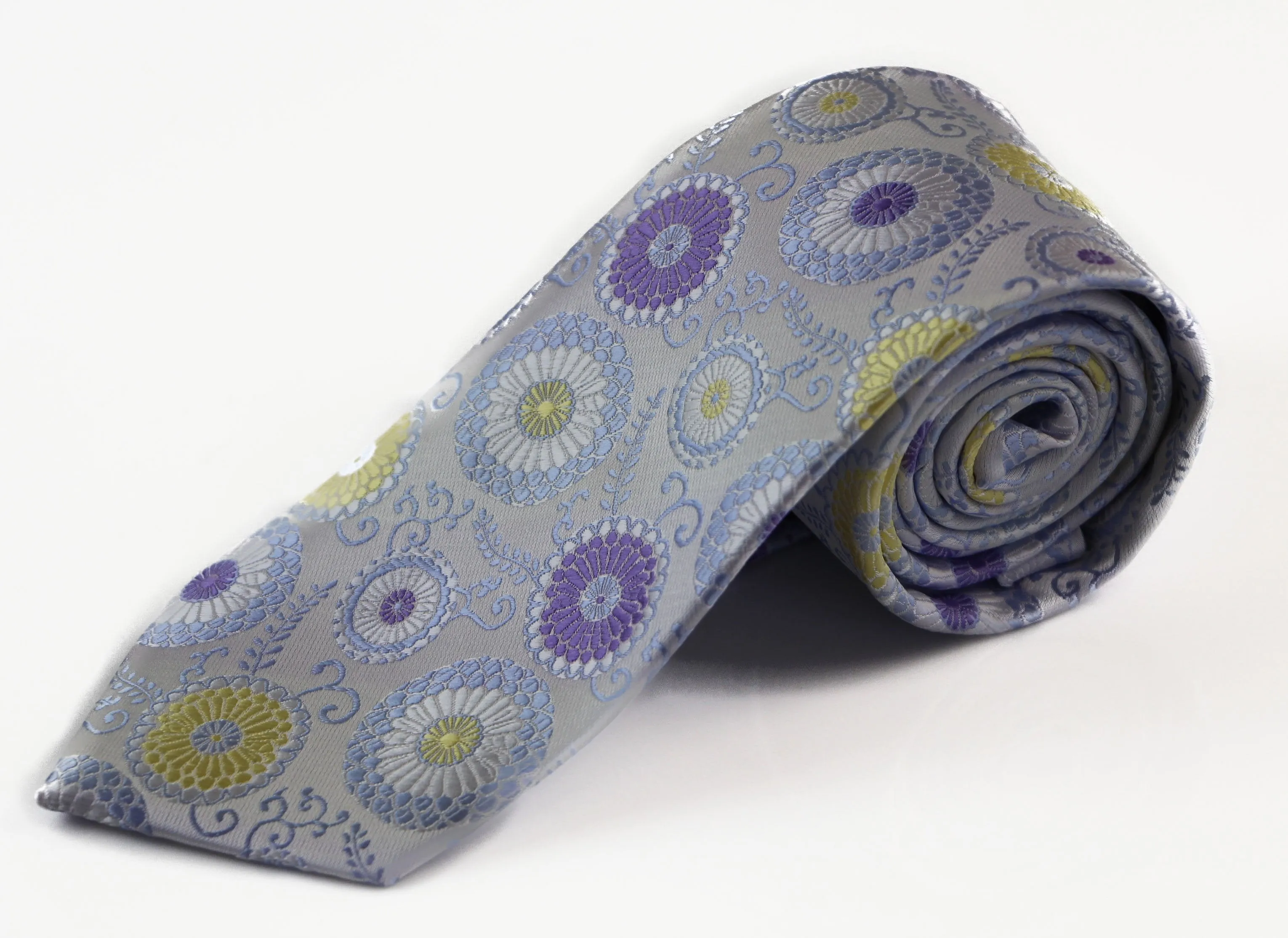 Mens Silver & Purple Circle Patterned 8cm Neck Tie