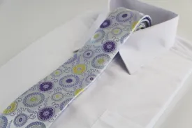 Mens Silver & Purple Circle Patterned 8cm Neck Tie