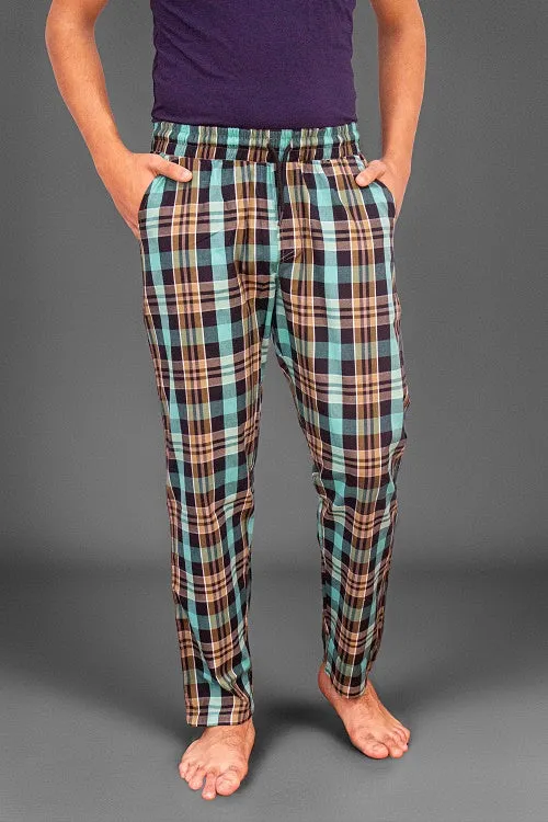 Men's Summer Check Pants- Turquoise