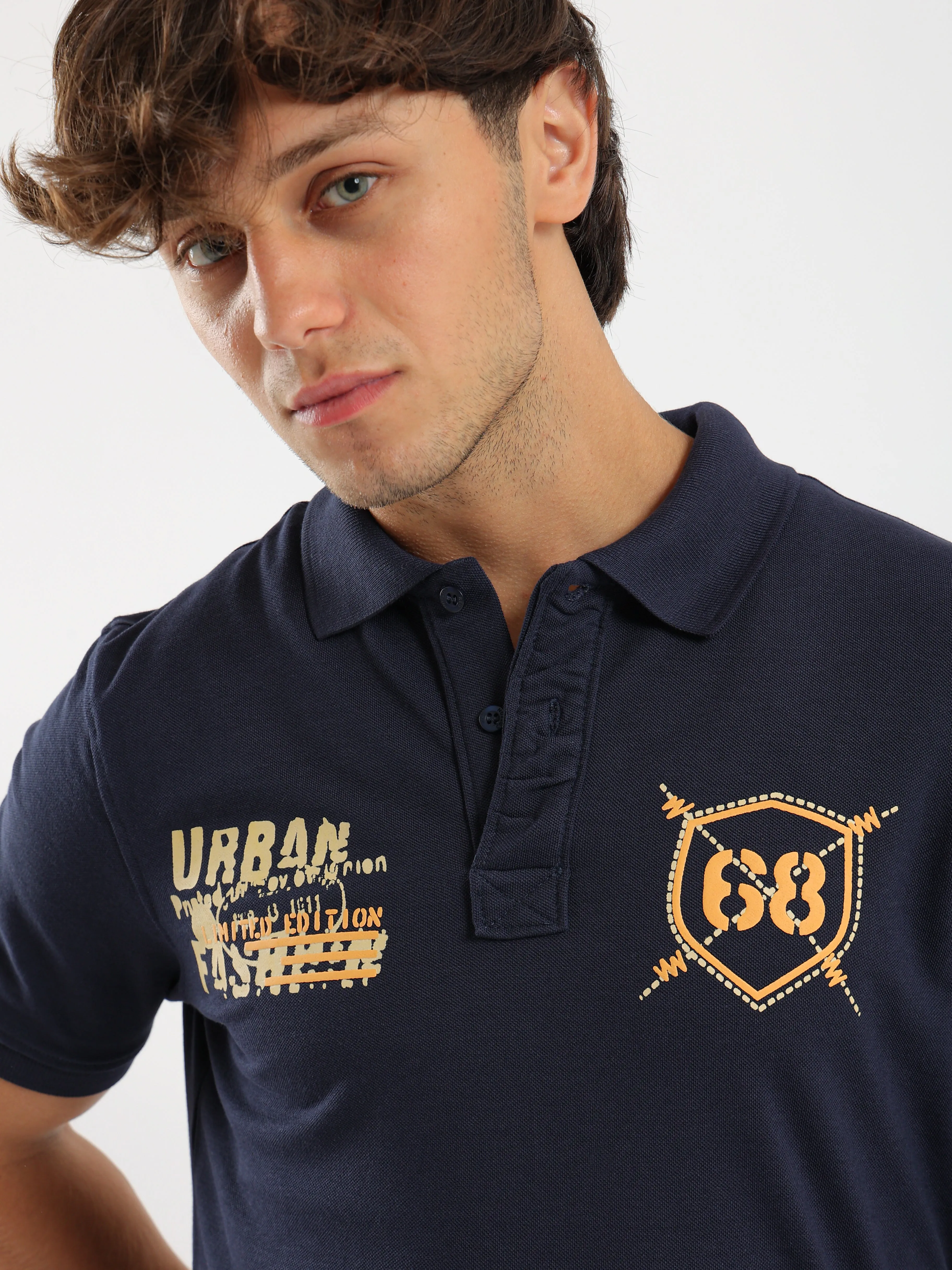 Printed Polo T-Shirt - Navy Blue