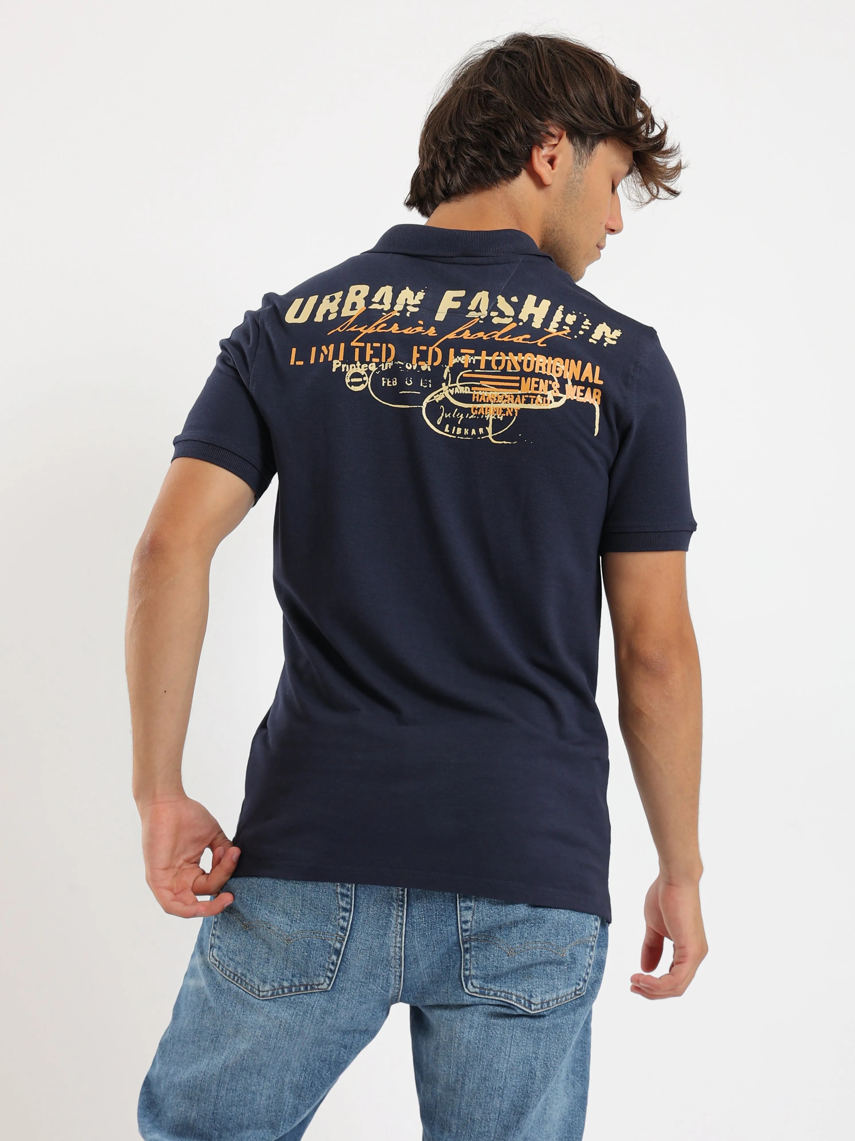 Printed Polo T-Shirt - Navy Blue