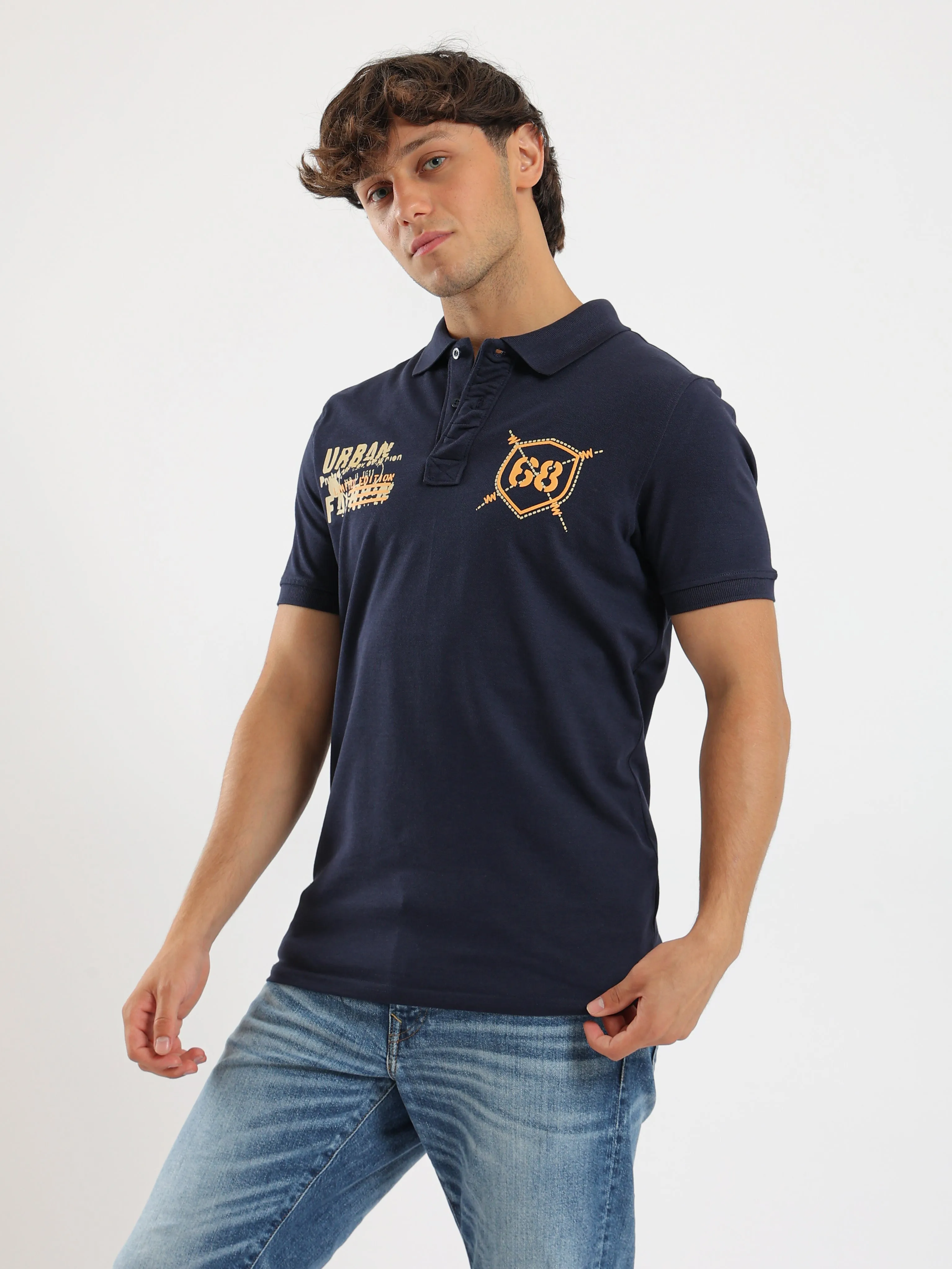 Printed Polo T-Shirt - Navy Blue