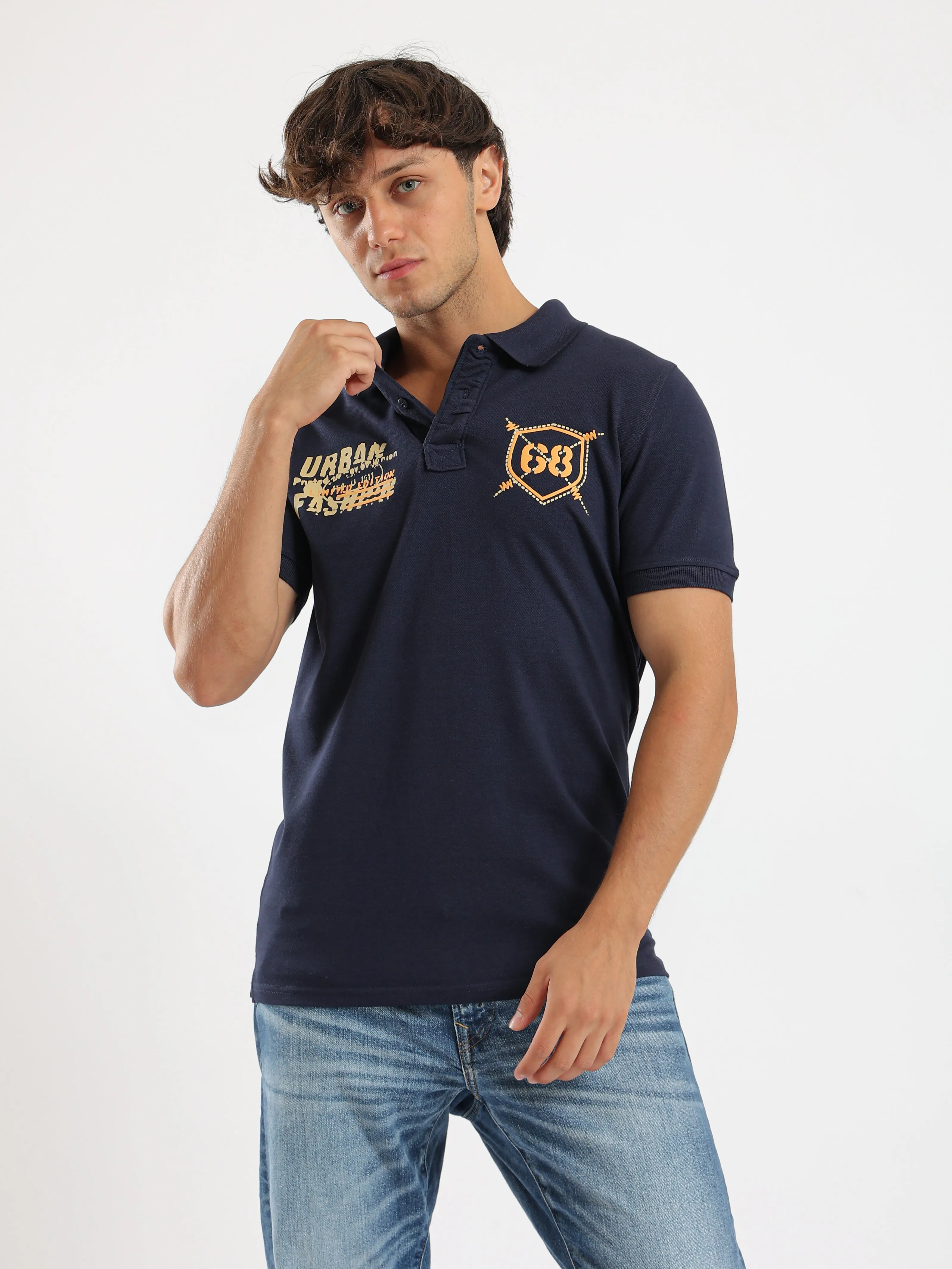 Printed Polo T-Shirt - Navy Blue