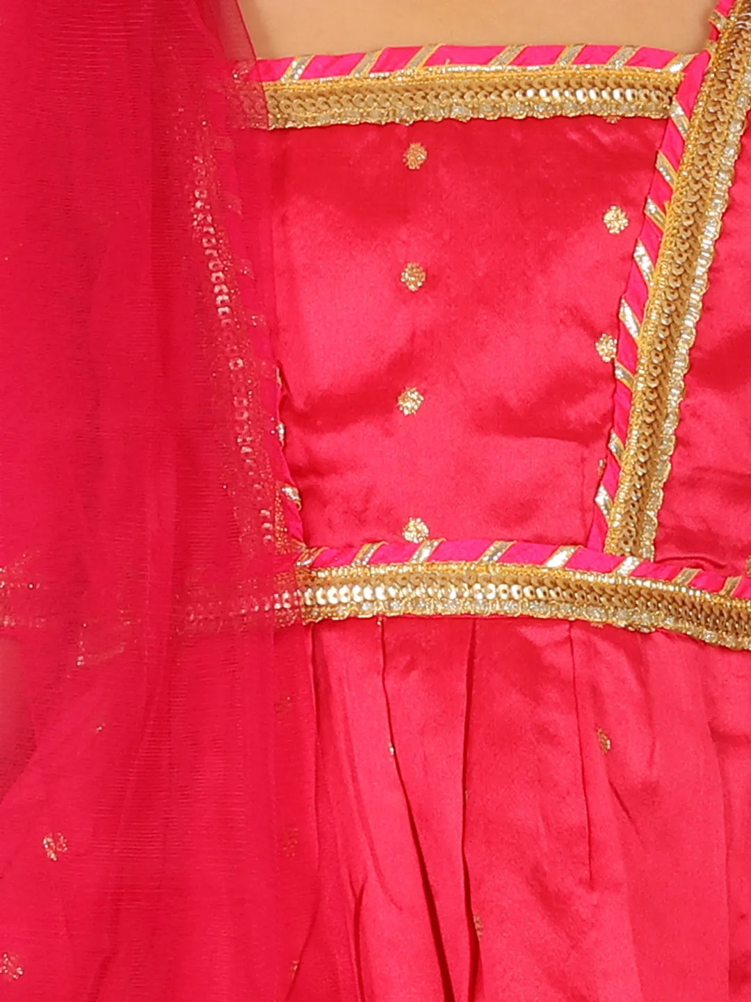 Puff Sleeve Choli Lehenga with Dupatta for Girls- Pink