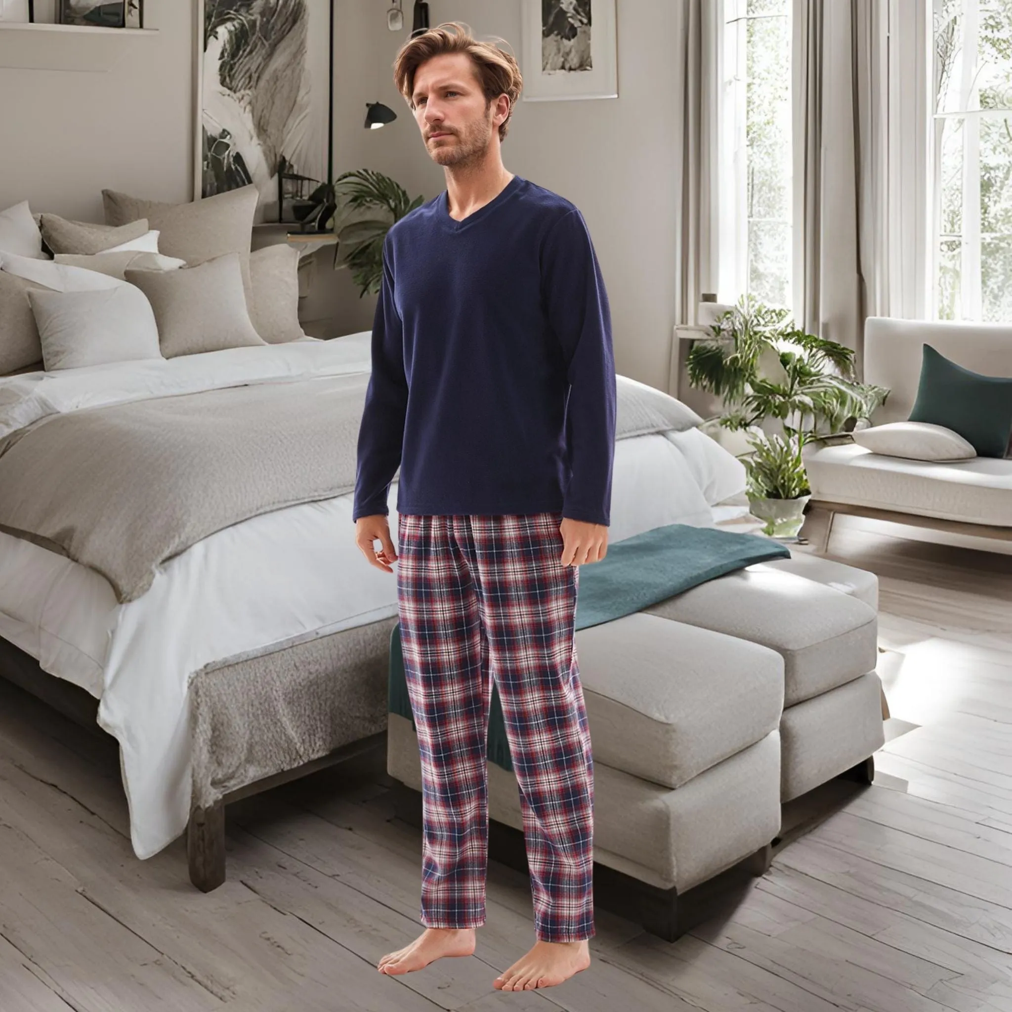 Pyjama Sets Long Sleeve Fleece Top Flannelette Pajama Pants