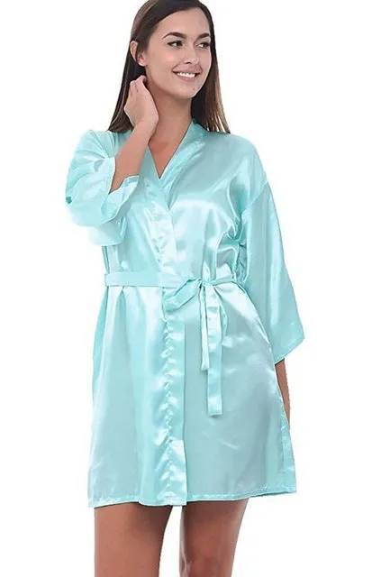 RB030 Sexy Large Size Sexy Satin Night Robe Lace Bathrobe Perfect Wedding Bride Bridesmaid Robes Dressing Gown For Women