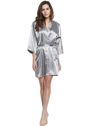 RB030 Sexy Large Size Sexy Satin Night Robe Lace Bathrobe Perfect Wedding Bride Bridesmaid Robes Dressing Gown For Women