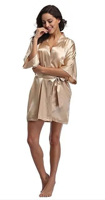 RB030 Sexy Large Size Sexy Satin Night Robe Lace Bathrobe Perfect Wedding Bride Bridesmaid Robes Dressing Gown For Women