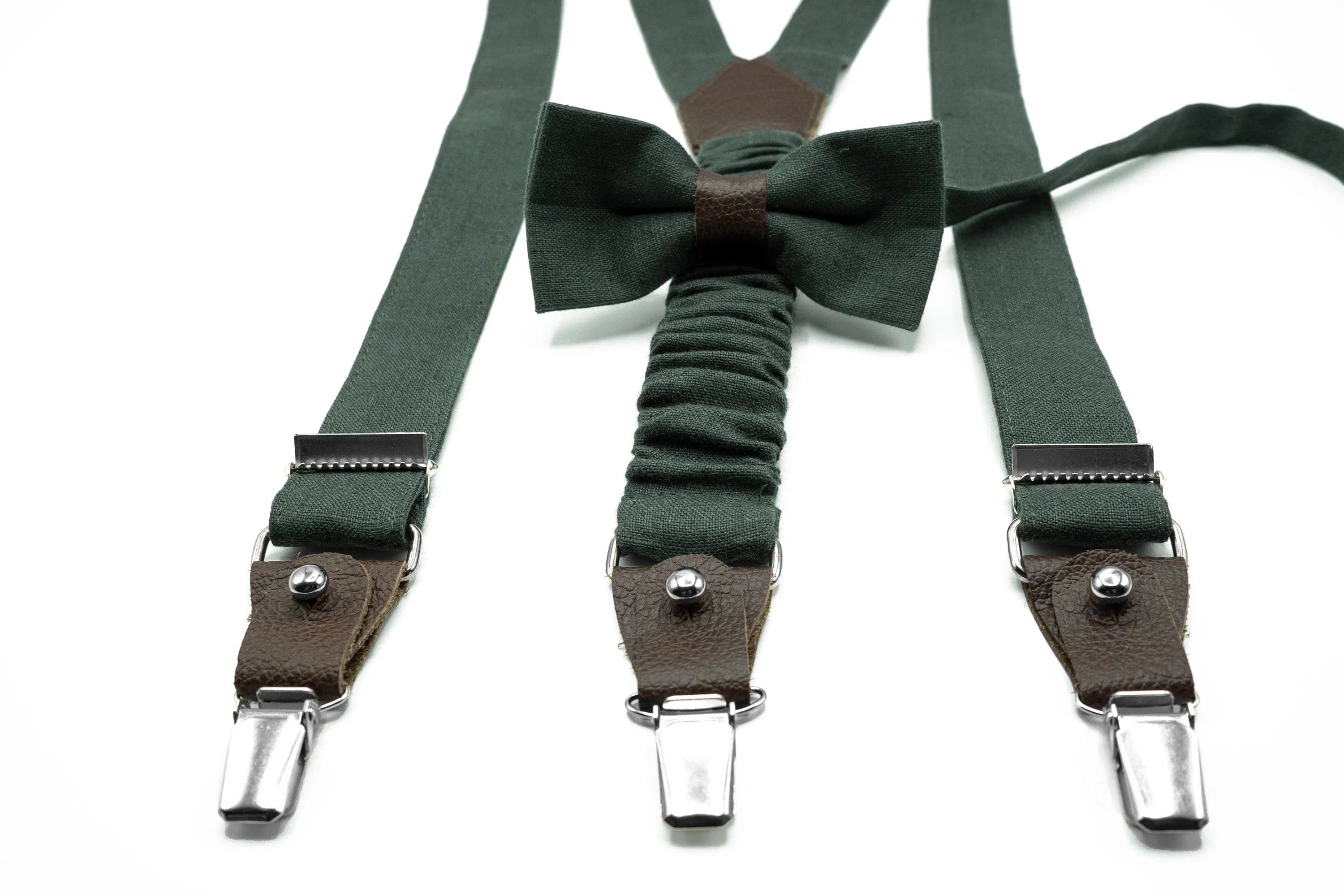 Ring Bearer Baby Bow Tie & Suspenders - Hunter Green, Wedding Essentials for Men, Boys, Kids