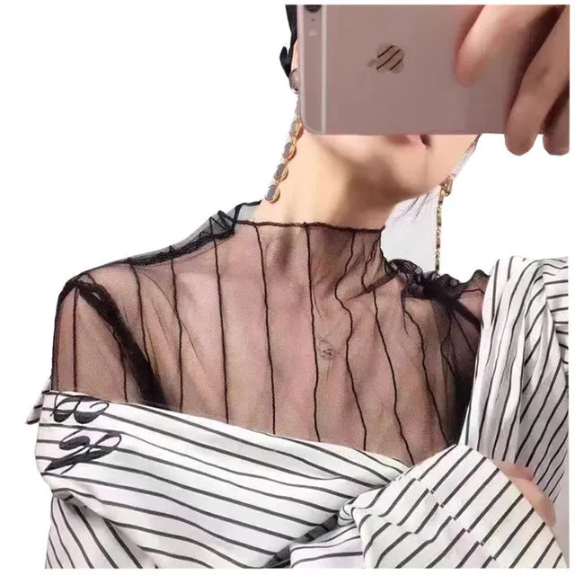 Sexy Hollow Out Women Mesh Tops New 2017 Korean Fashion Blouse Shirt Lace Mesh Undershirt Transparent Spring Basic Tops Blusas