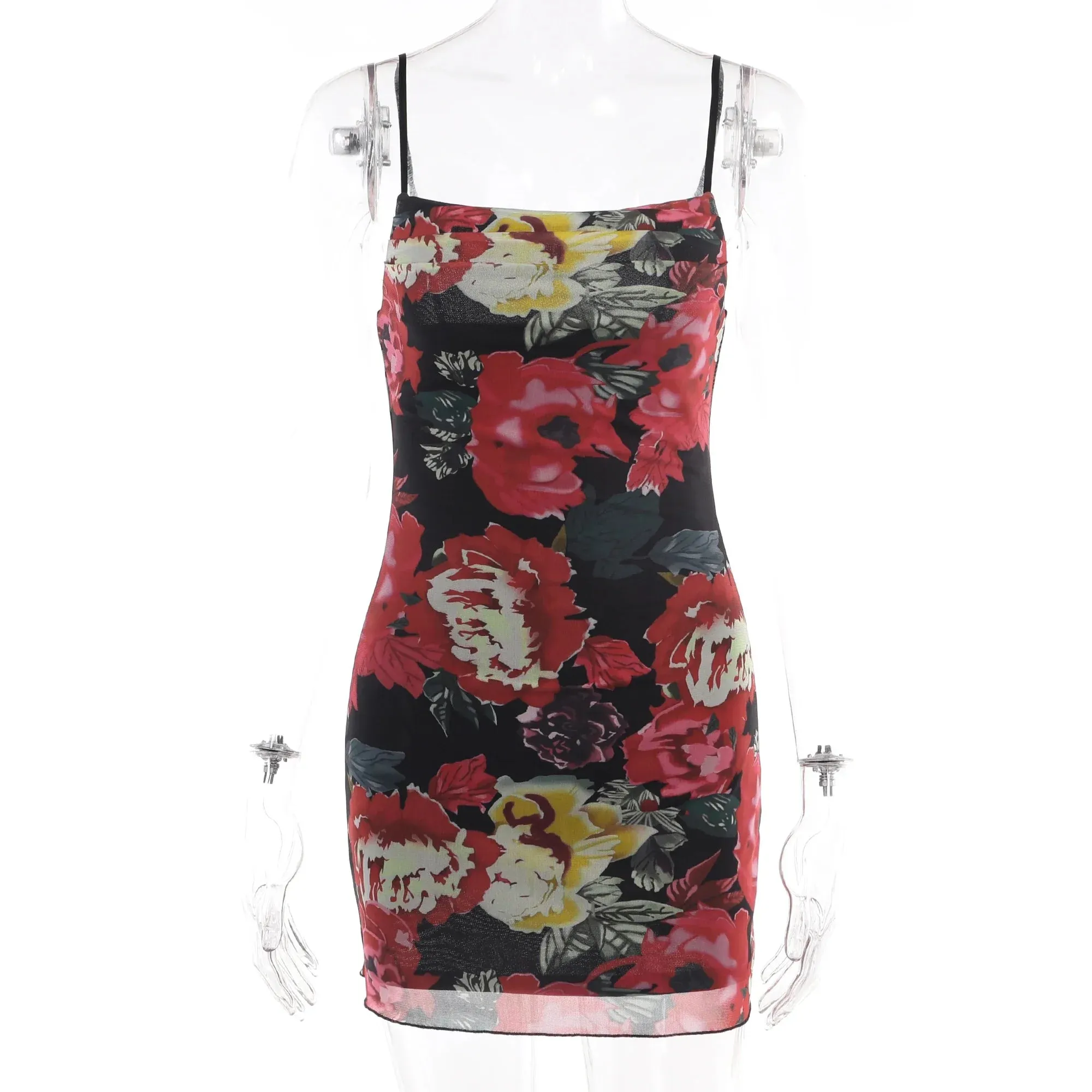 Summer Mesh Strap Mini Print Casual Fashion Sleeveless Party Evening Bodycon Dress