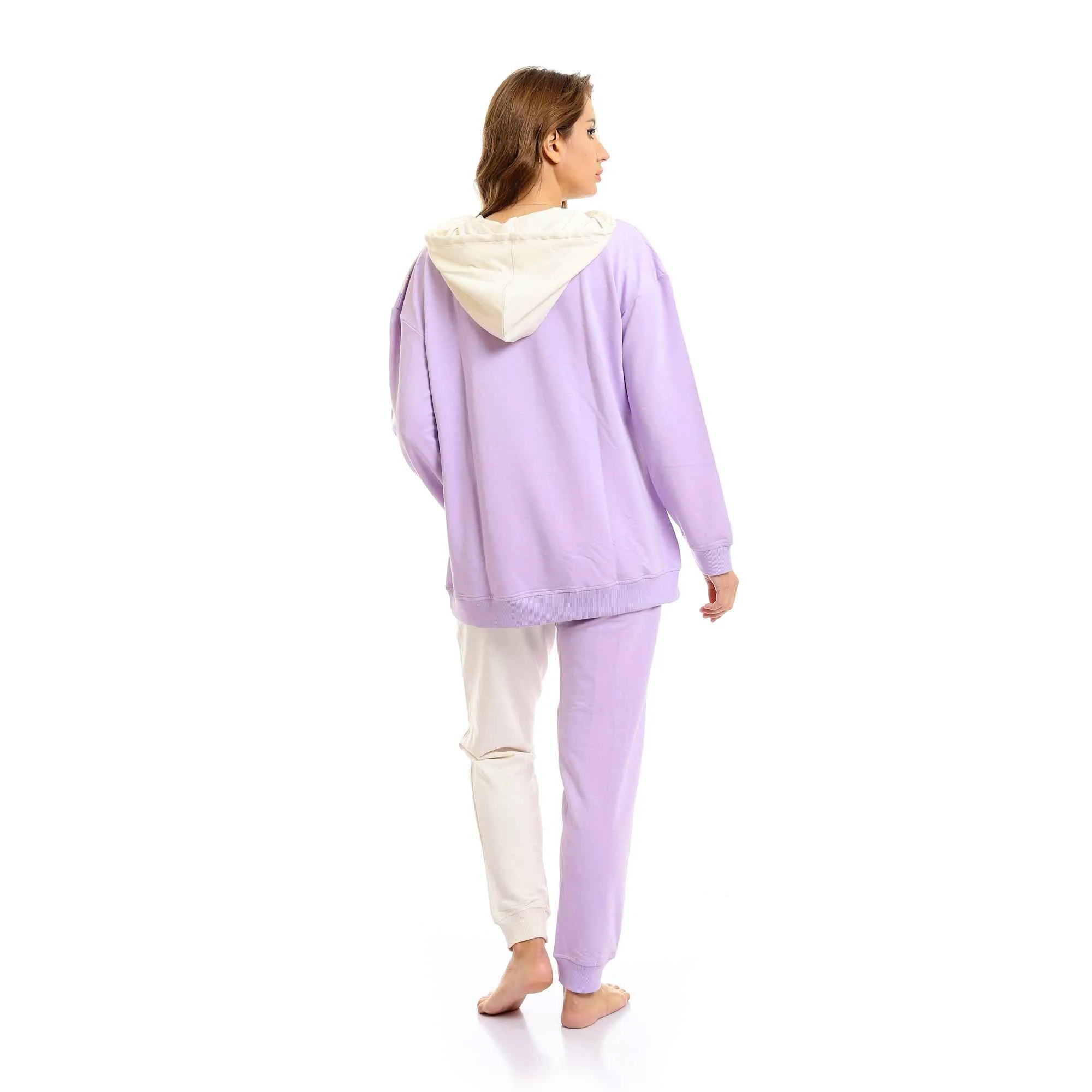 Sweatshirt Hoodi & Cotton Pants Pajama Set - Mauve