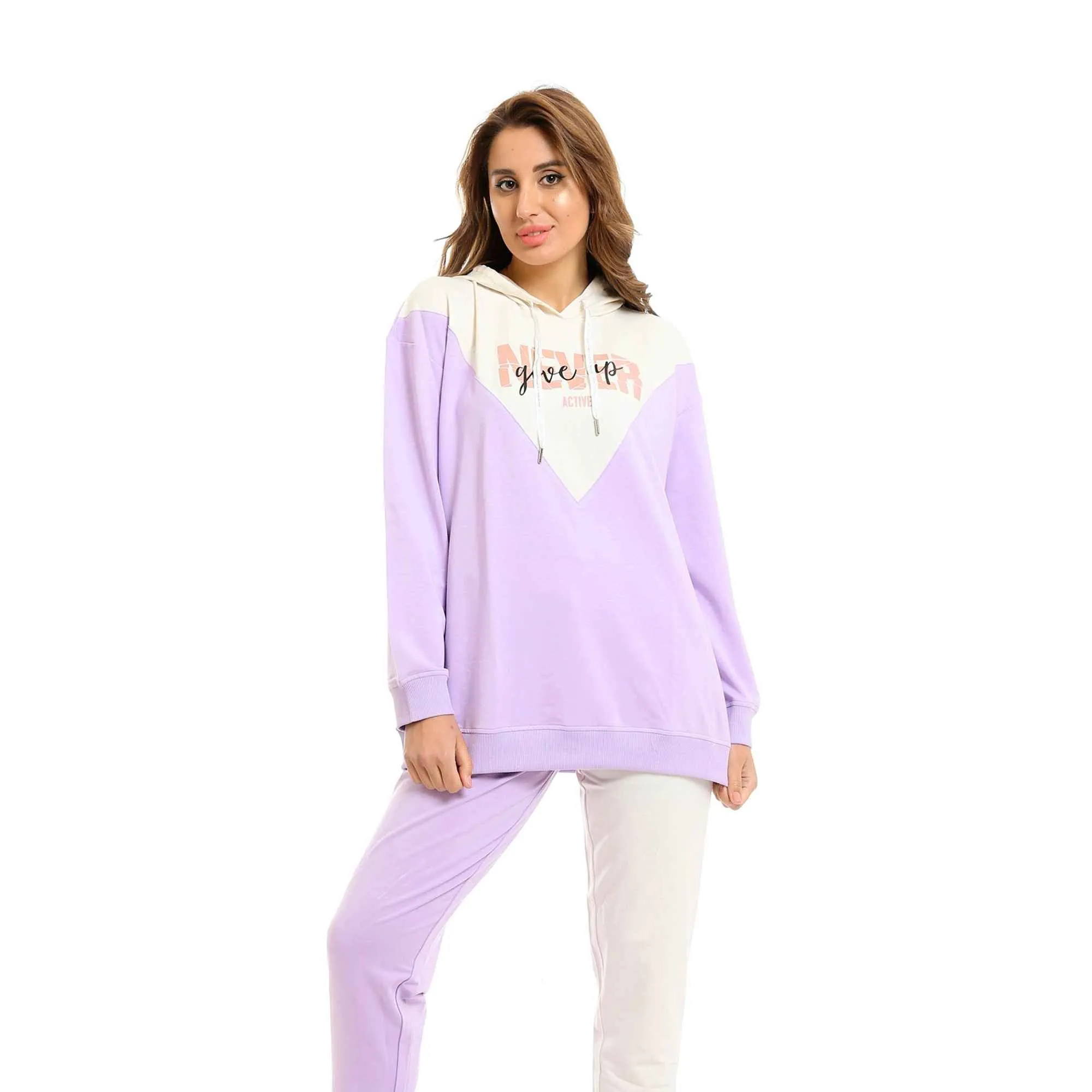 Sweatshirt Hoodi & Cotton Pants Pajama Set - Mauve