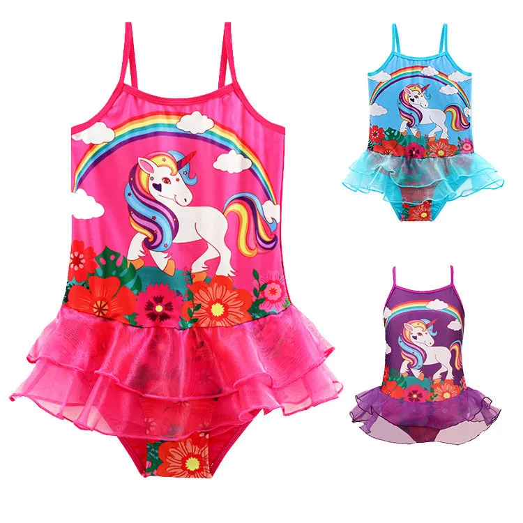 Swimsuit European Popular Style Girls' Sling  Cute Unicorn Children's Swimwear