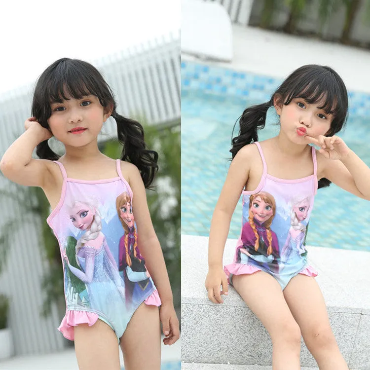 Swimsuit Women's Ice and Snow Printed Sling Conservative Girl's One-Piece Swimwear