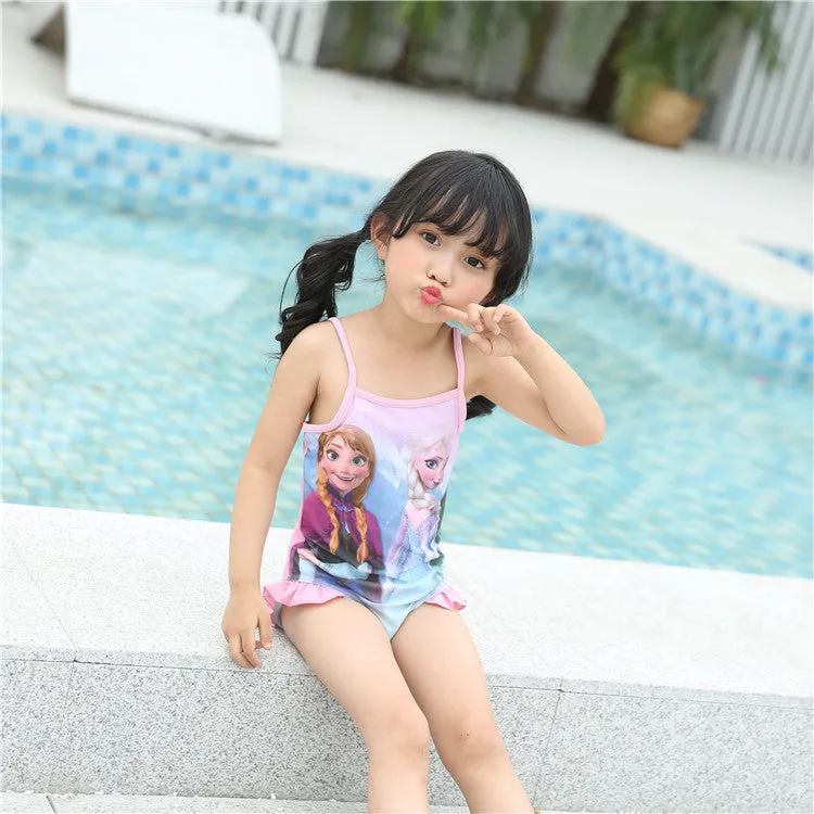 Swimsuit Women's Ice and Snow Printed Sling Conservative Girl's One-Piece Swimwear