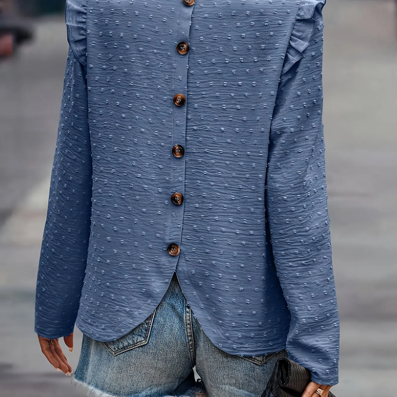 Swiss Dot Button Blouse Casual Spring  Fall Fashion for Women