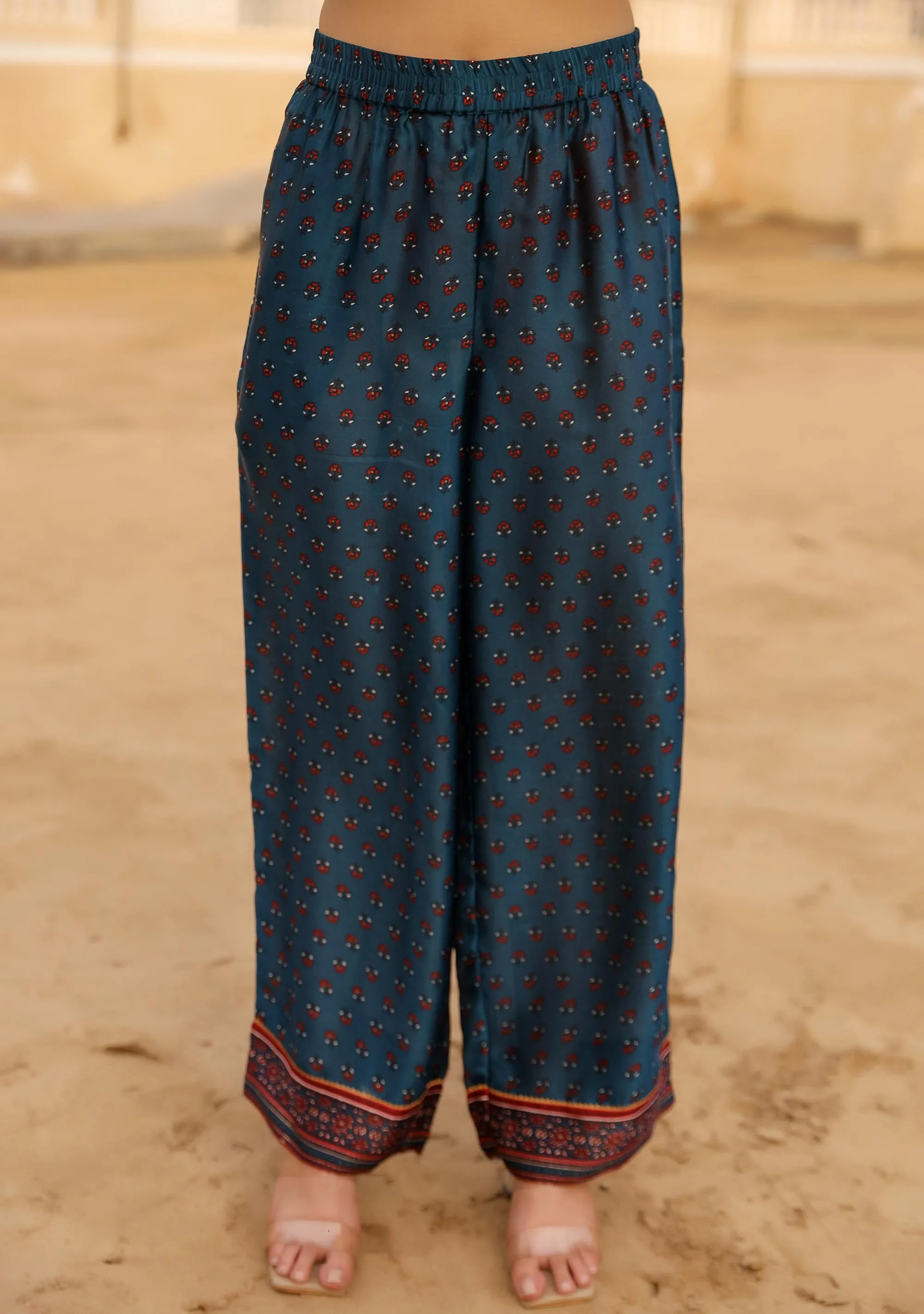 The Swarn Blue Ethnic Motif Printed Satin Kurta Pant And Dupatta With Zari & Mirror Work