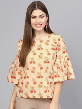 Women Cream-Coloured & Orange Printed Top