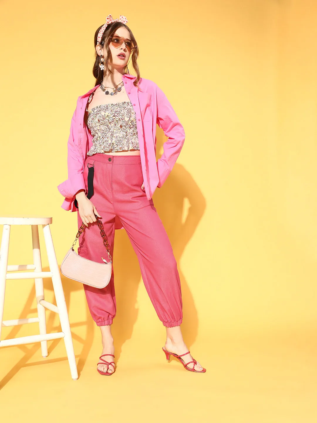 Women Fuchsia Hip-Hop Streetwear Cargo Pants