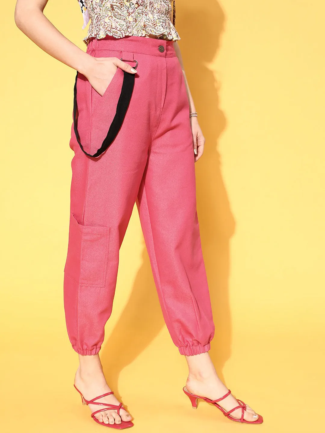 Women Fuchsia Hip-Hop Streetwear Cargo Pants