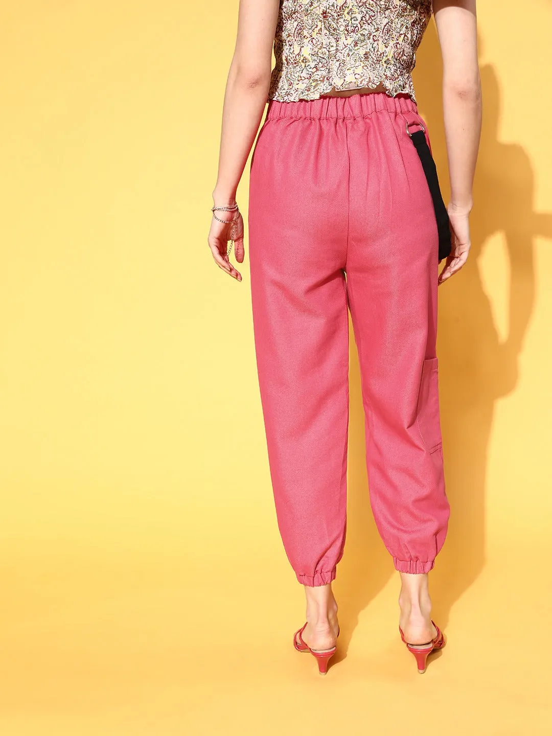 Women Fuchsia Hip-Hop Streetwear Cargo Pants