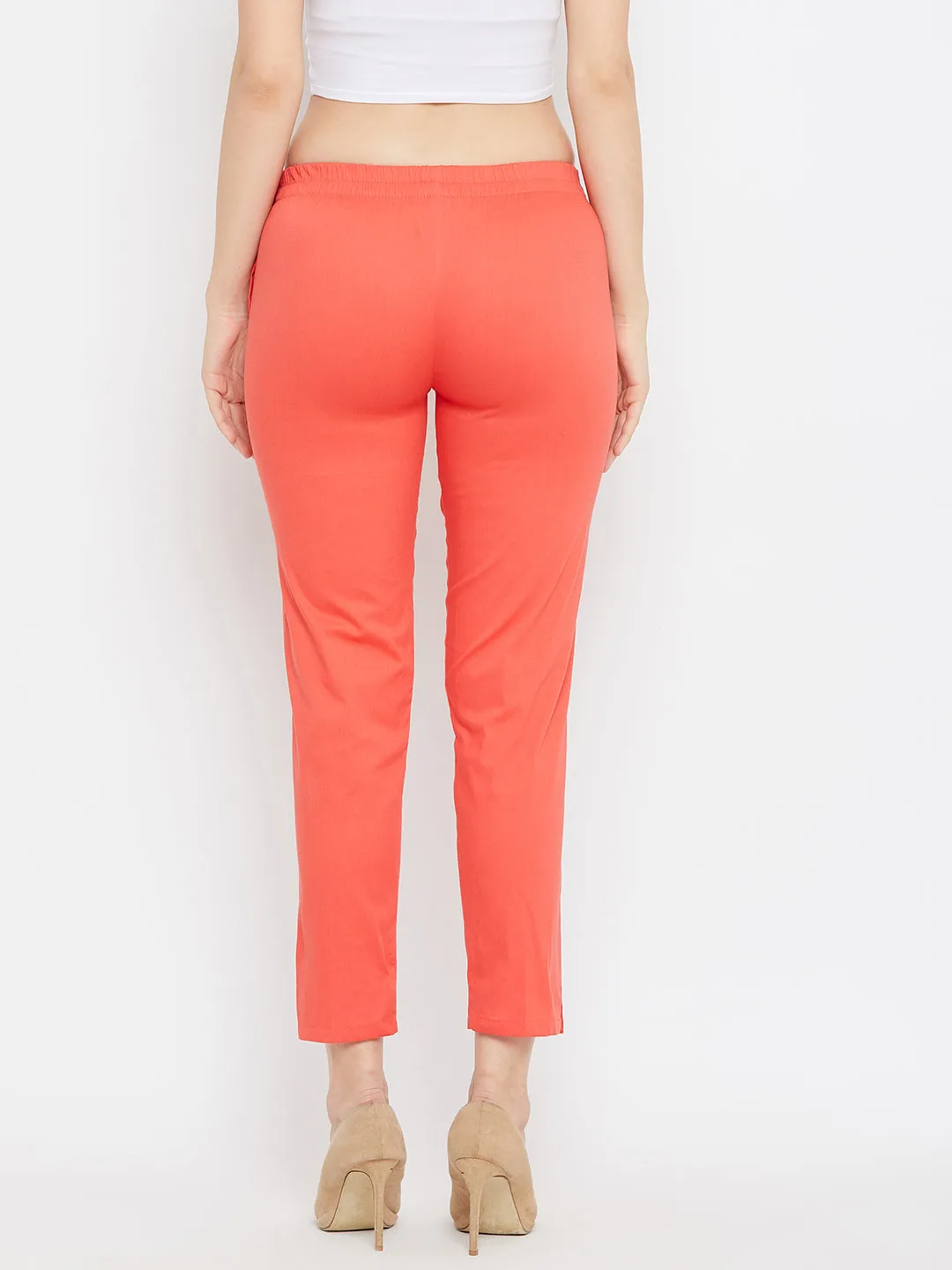 Women Peach Regular Fit Solid Pants