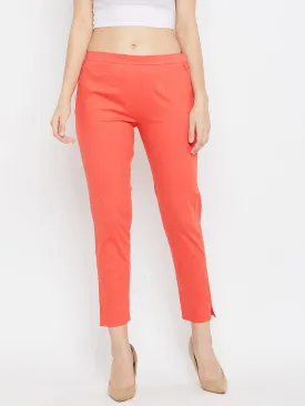 Women Peach Regular Fit Solid Pants