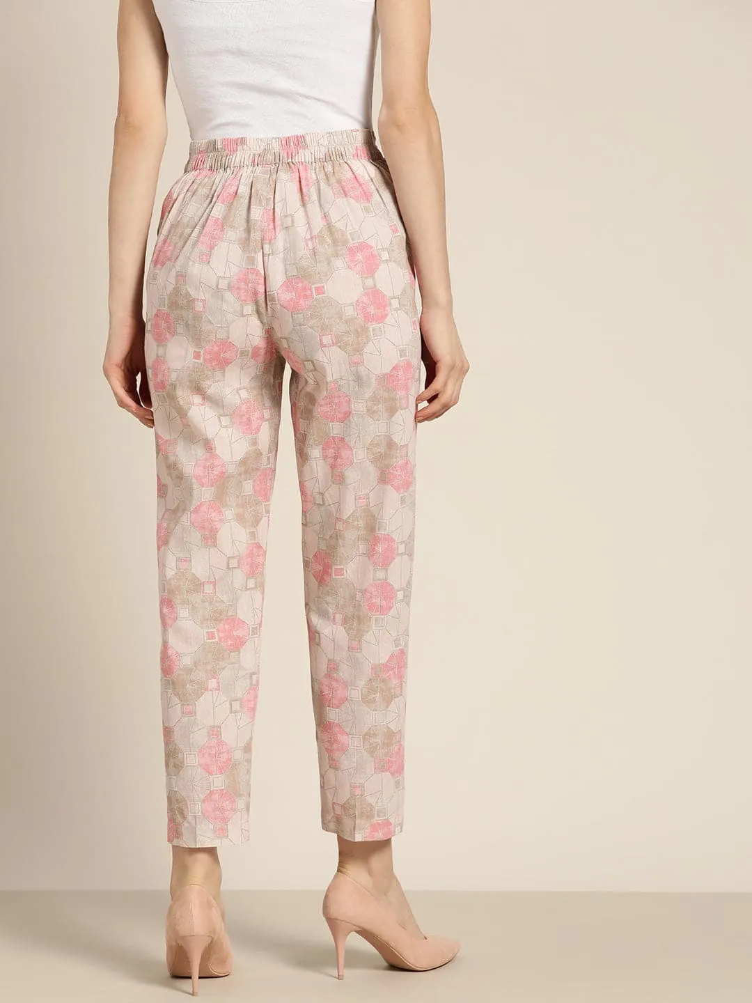 Women Pink Geometric Sustainable Straight Pants