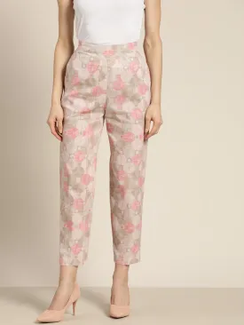 Women Pink Geometric Sustainable Straight Pants