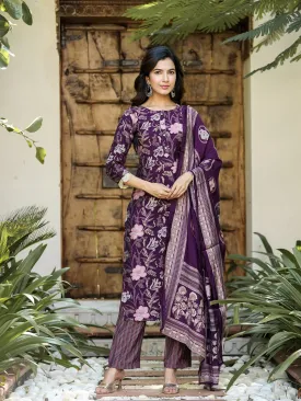 Women Purple Chanderi Silk Kurta Set With Dupatta