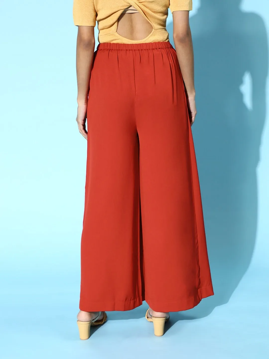 Women Rust Front Frill Pants