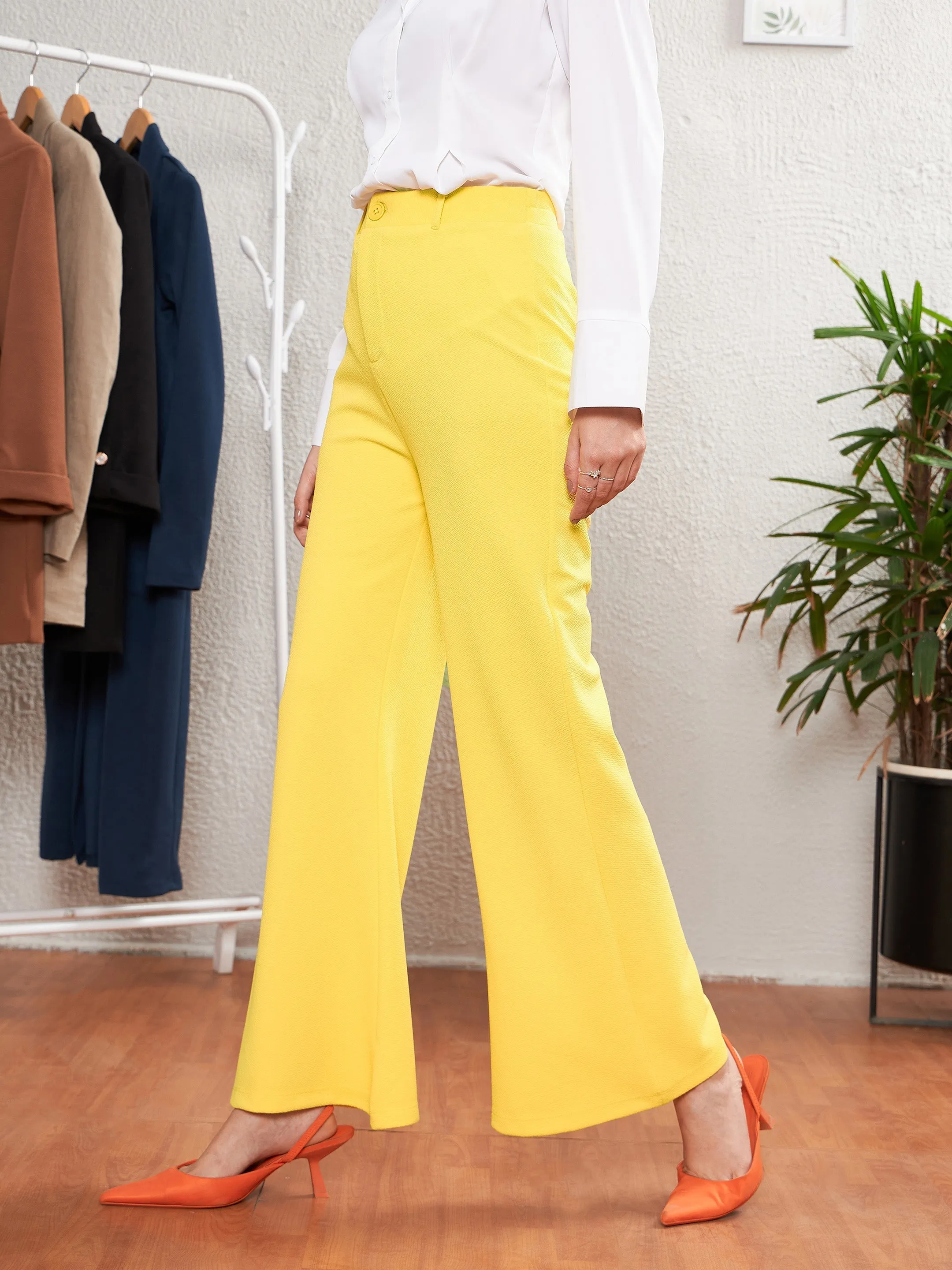 Women Yellow Bell Bottom Pants