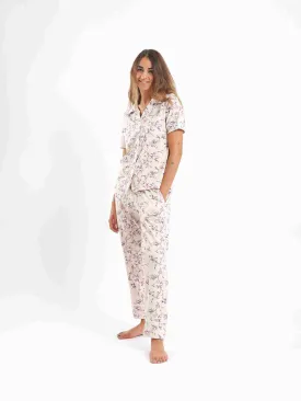 Women's Classic Collar Floral Short Sleeves Pajama Set - Rose & Purple