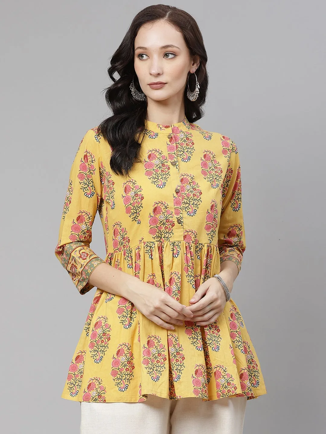 Women'S Mustard Floral Print Top