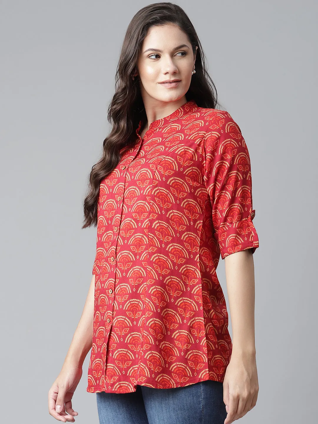 Women'S Rayon Maroon Printed Top