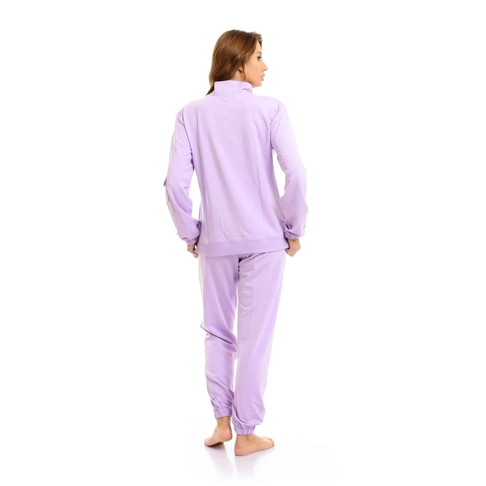 Zipped Neck Sweatshirt & Cotton Pants Pajama Set - Mauve